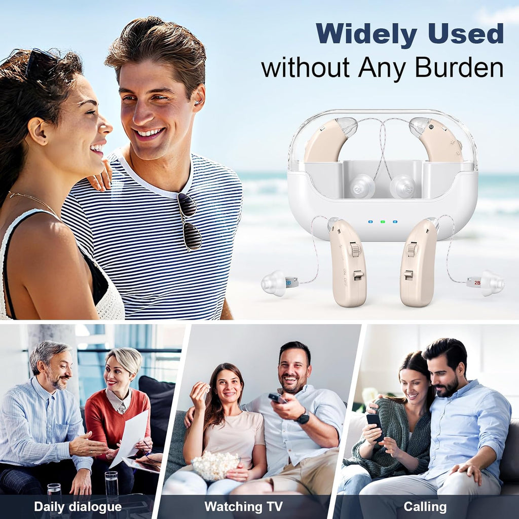 OTC Rechargeable Hearing Aids for Seniors, Lightweight Noise Reduction BTE

