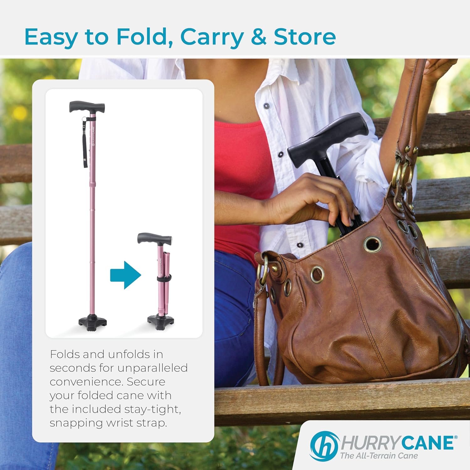 HurryCane HCANE Freedom Edition Foldable Walking Cane with T Handle

