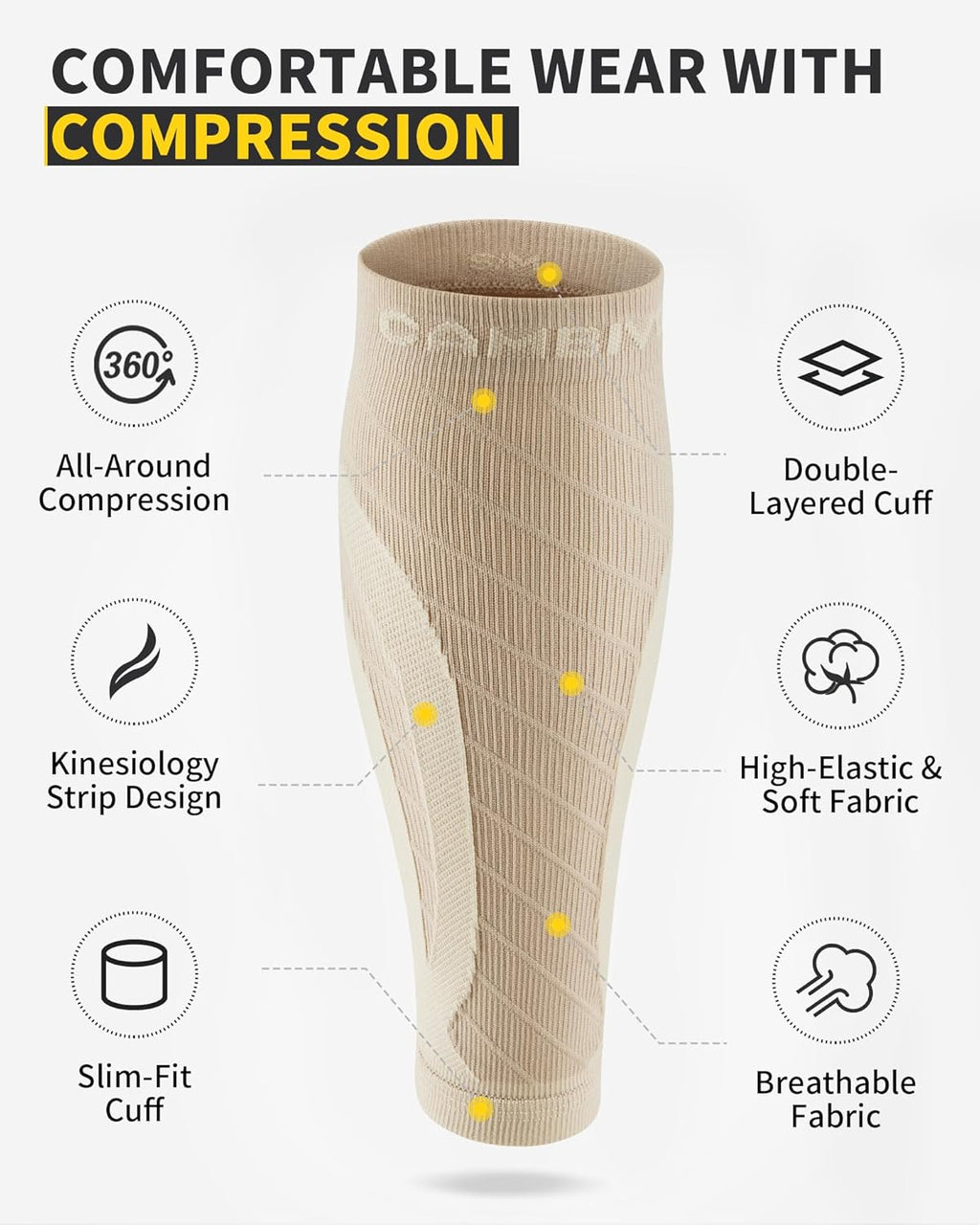 CAMBIVO Calf Compression Sleeves for Men & Women, Footless Shin Splint Socks

