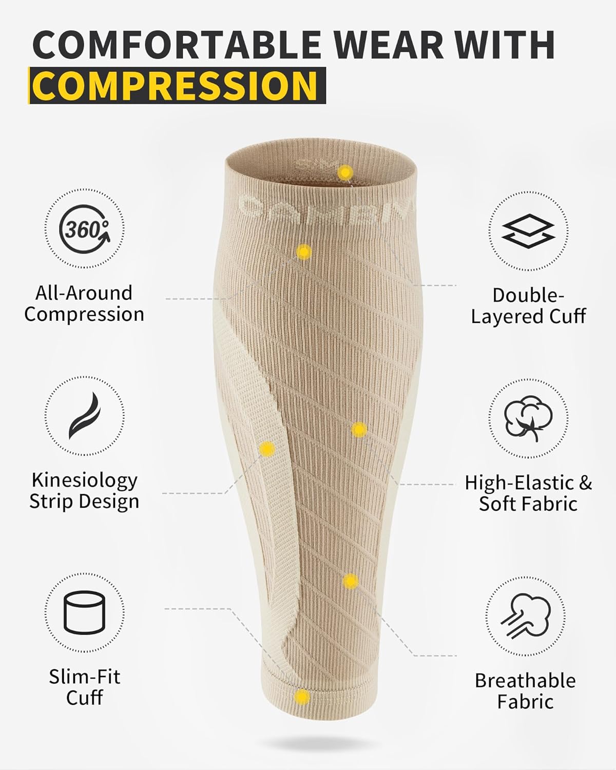 CAMBIVO Calf Compression Sleeves for Men & Women, Footless Shin Splint Socks

