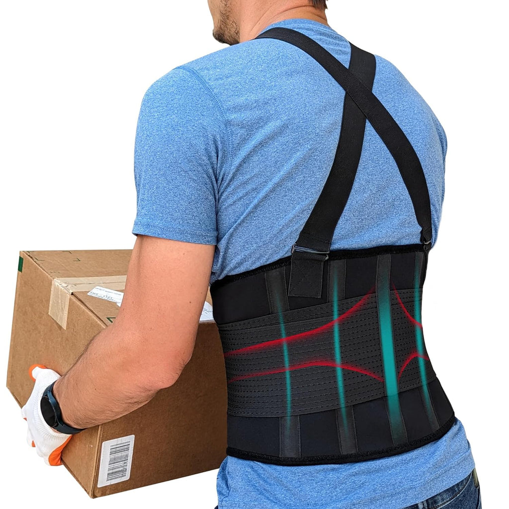 Lower Back Brace with Suspenders Lumbar Support Belt for Heavy Lifting Work

