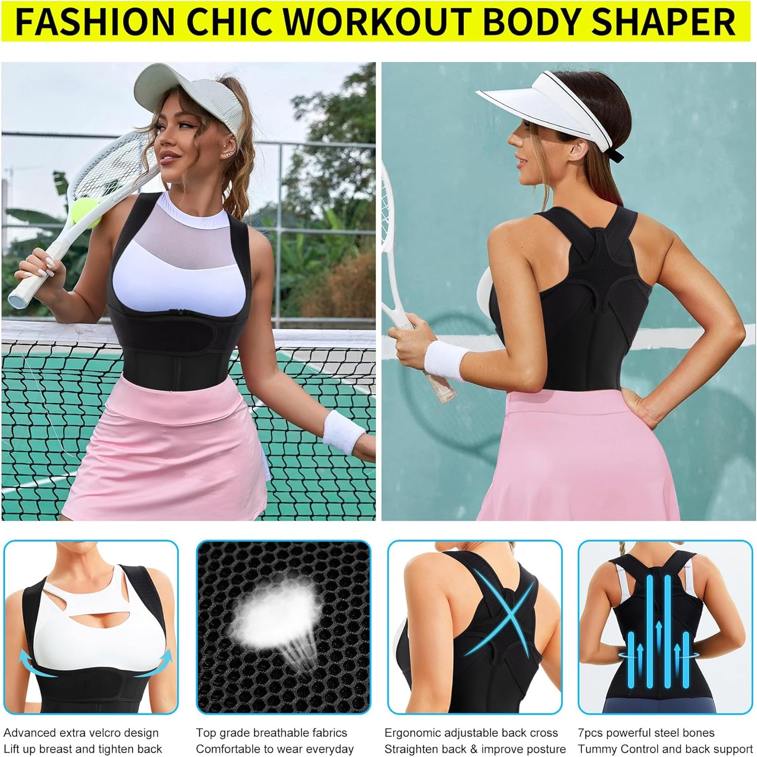URSEXYLY Back Brace Waist Trainer Vest Posture Corrector Shoulder Support

