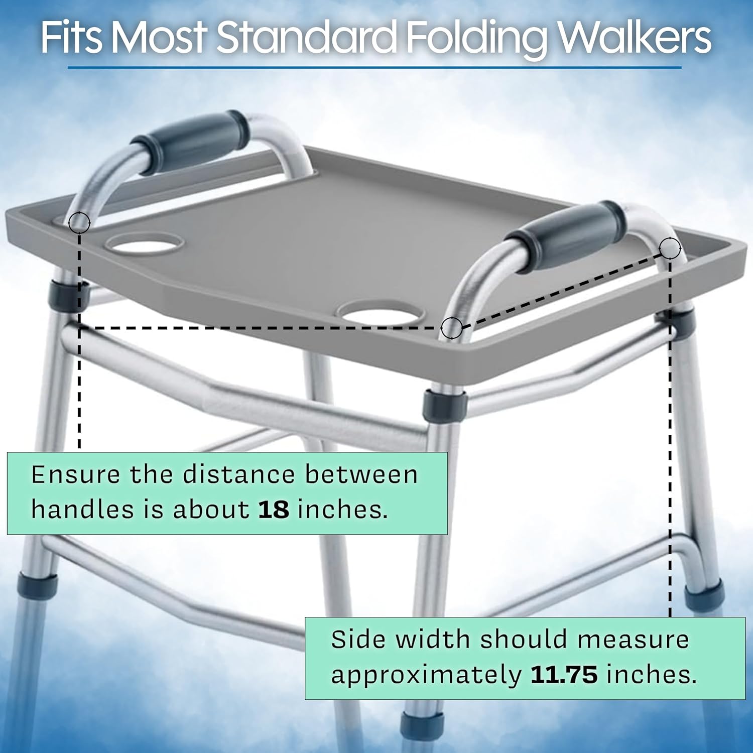 Bluestone Walker Tray Upright with Holders for Folding Walkers, Cup Holders


