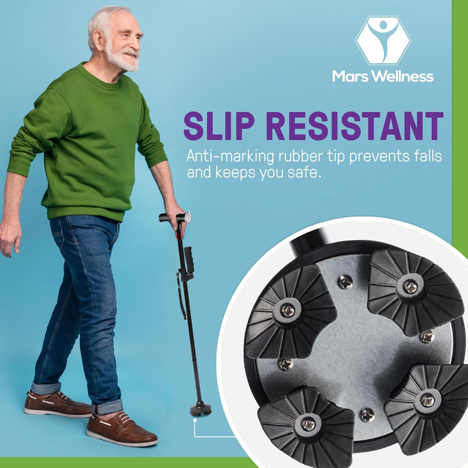 Smart Walking Cane with LED Light, Foldable Tripod Cane with Flashlight & Alarm

