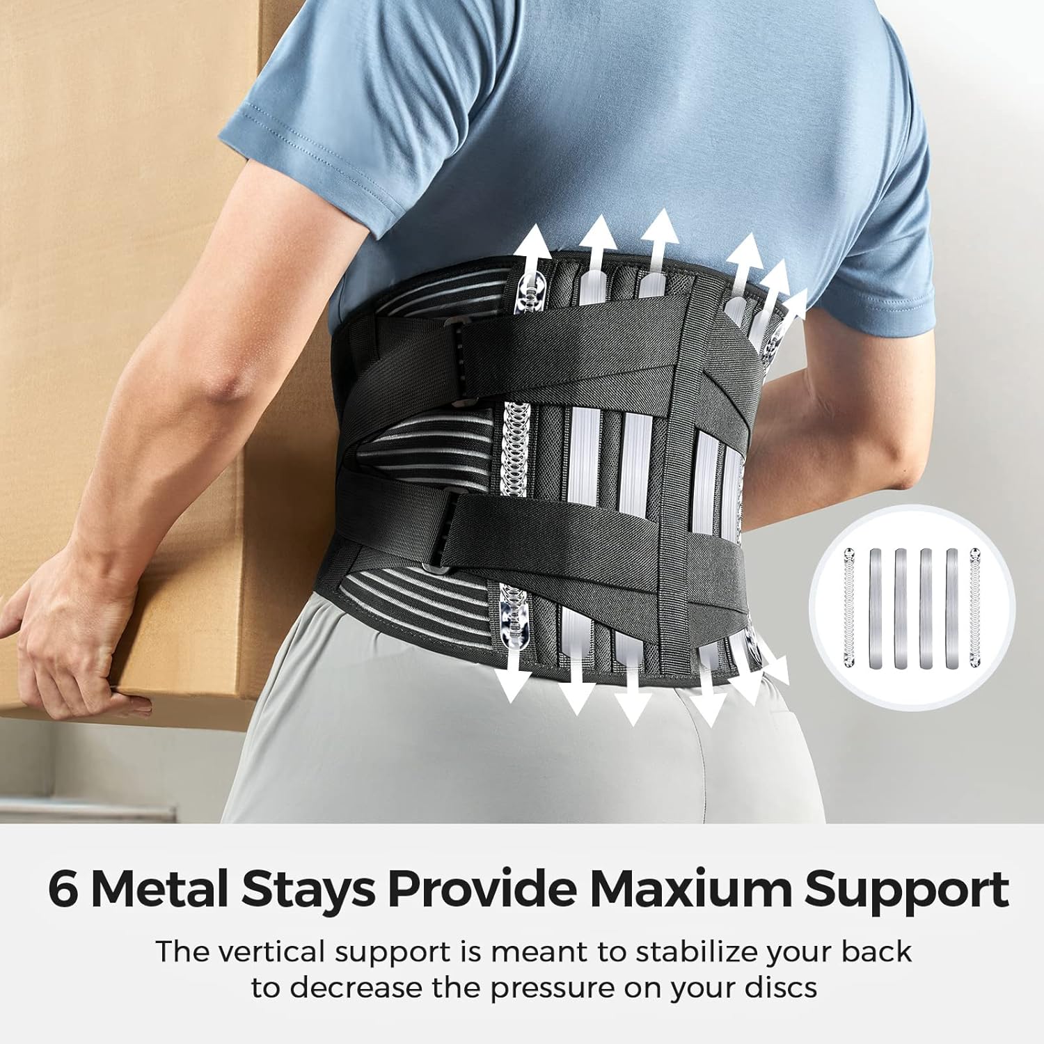 Freetoo Lower Back Support Belt with 6 Stays, Breathable Anti-Skid Brace

