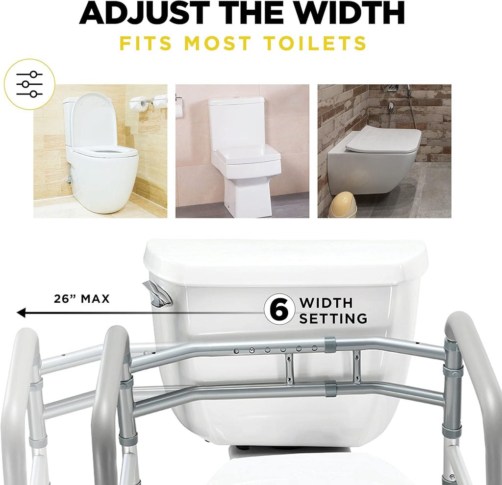 Medical King Toilet Safety Rail, Adjustable Grab Bar with Handles, Foldable Frame

