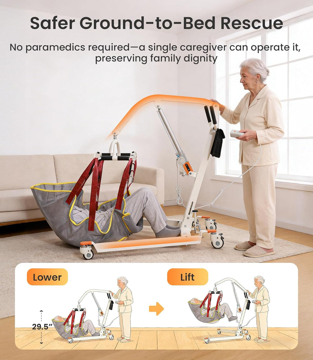 Vobic Electric Patient Lift Floor-to-Bed Transfer Aid Foldable with Mesh Sling 330 lb

