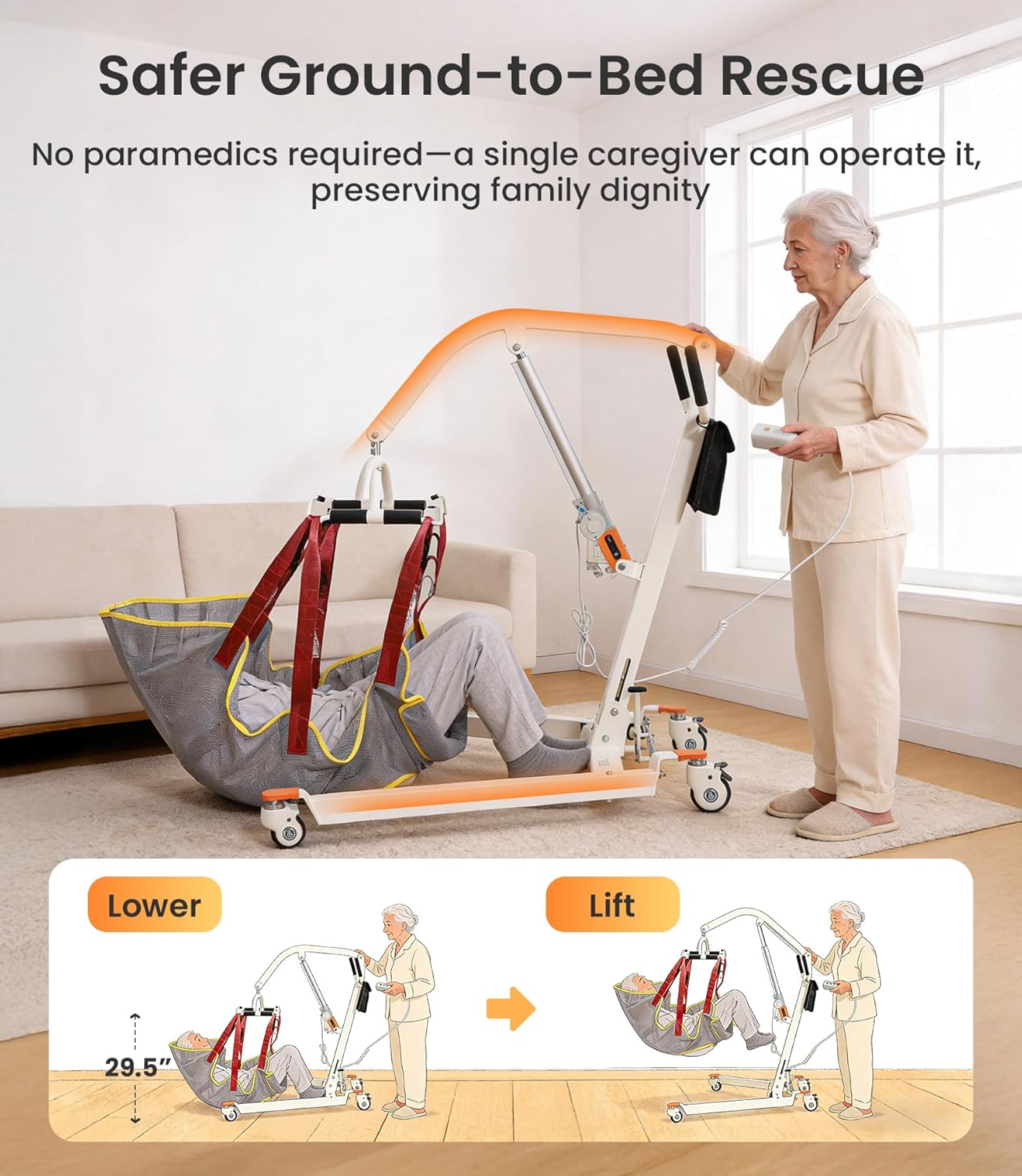Vobic Electric Patient Lift Floor-to-Bed Transfer Aid Foldable with Mesh Sling 330 lb

