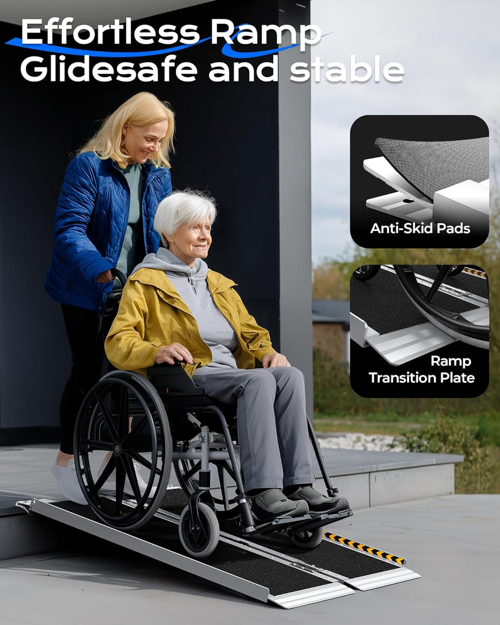 Portable Wheelchair Ramp for Steps, Non-Slip Aluminum, 800 lb Capacity

