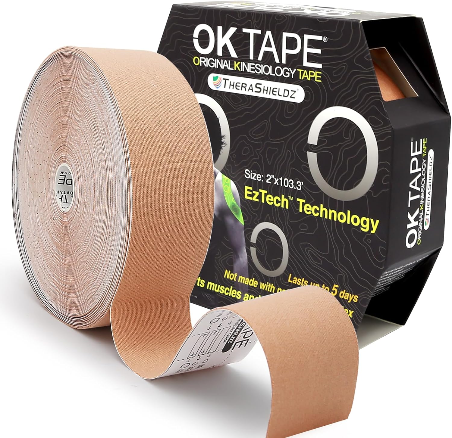 OK TAPE Kinesiology Tape Bulk Roll 103.3 ft Pro Adhesive Elastic Cotton, Latex-Free

