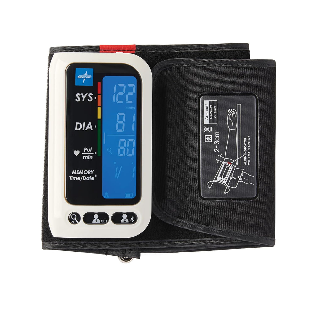 Medline Bluetooth Blood Pressure Monitor with Universal Upper Arm Cuff, LCD Display

