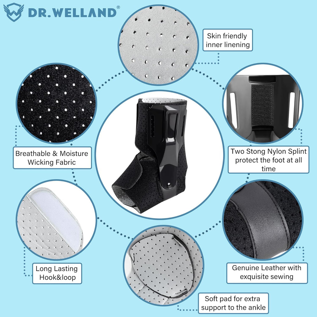 Dr.Welland Ankle Brace with Side Stabilizers, Adjustable Support for Sprains

