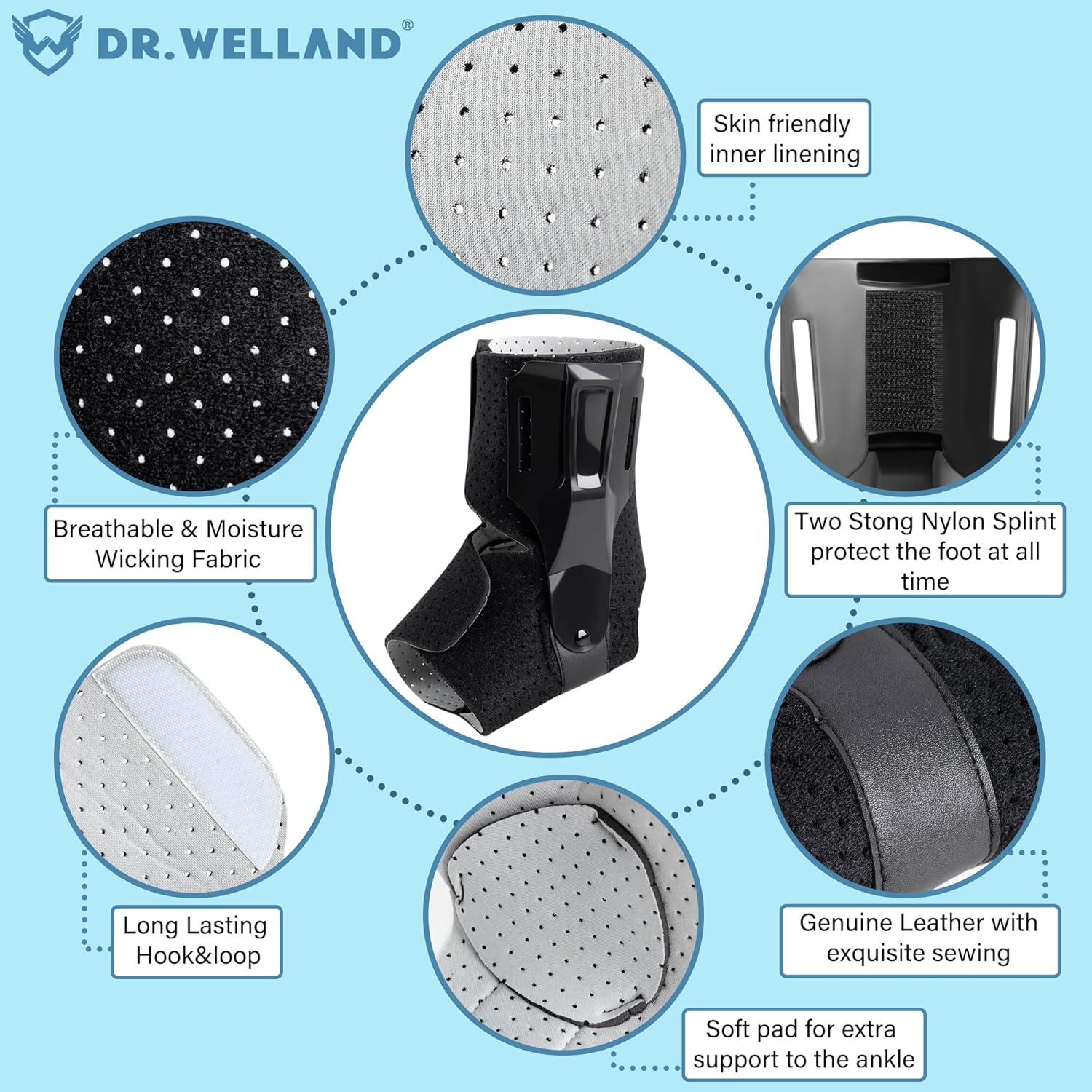 Dr.Welland Ankle Brace with Side Stabilizers, Adjustable Support for Sprains

