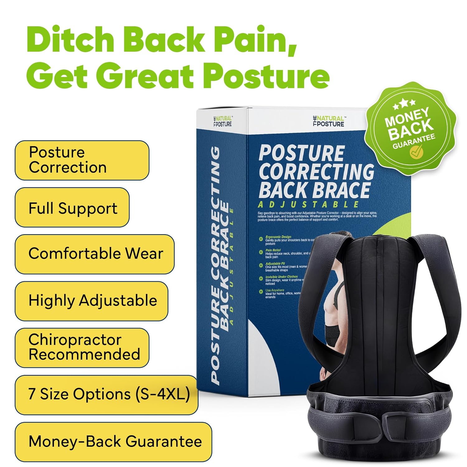 The Natural Posture Lumbar Back Brace Posture Corrector and Shoulder Straightener


