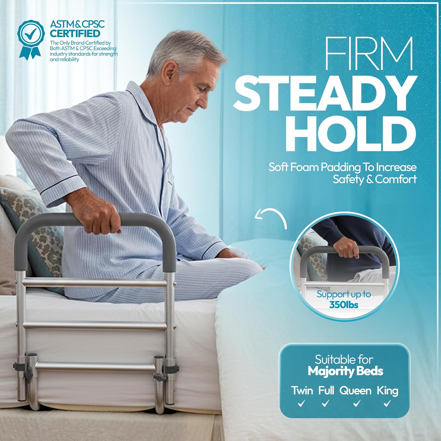 Adjustable Bed Rail for Seniors, Non-Slip Handle Safety Bed Assist for Elderly

