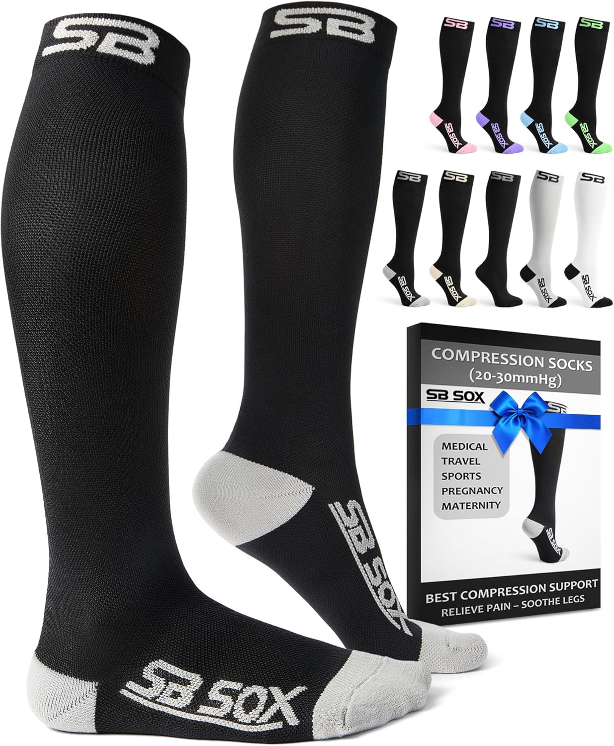 SB SOX 20-30mmHg Compression Socks for Men and Women, Graduated Calf Support

