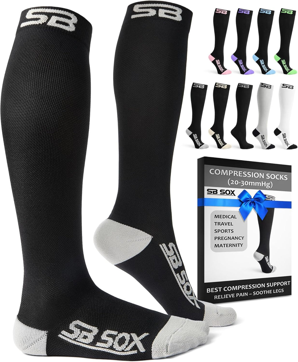 SB SOX 20-30mmHg Compression Socks for Men and Women, Graduated Calf Support

