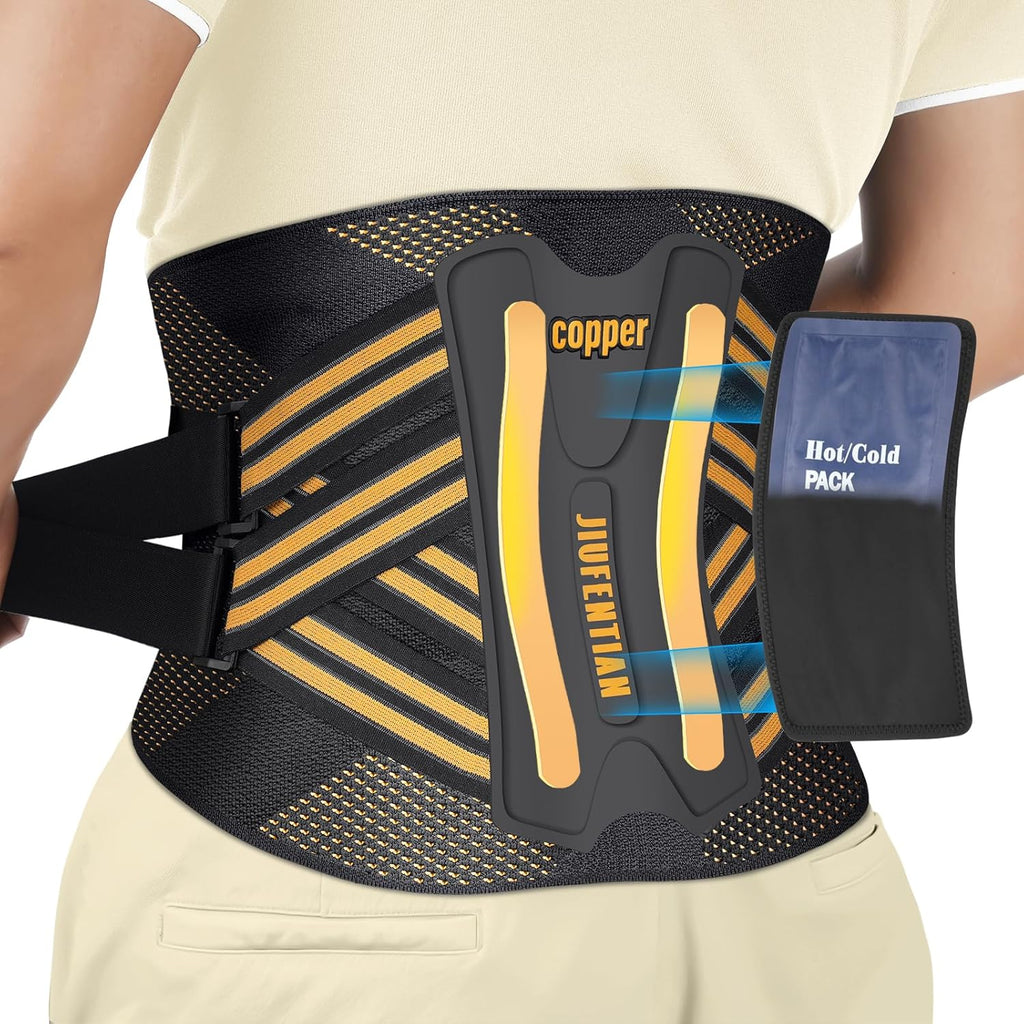 JIUFENTIAN Copper Lower Back Brace with Removable Dual Spine Rods & Therapy Pocket

