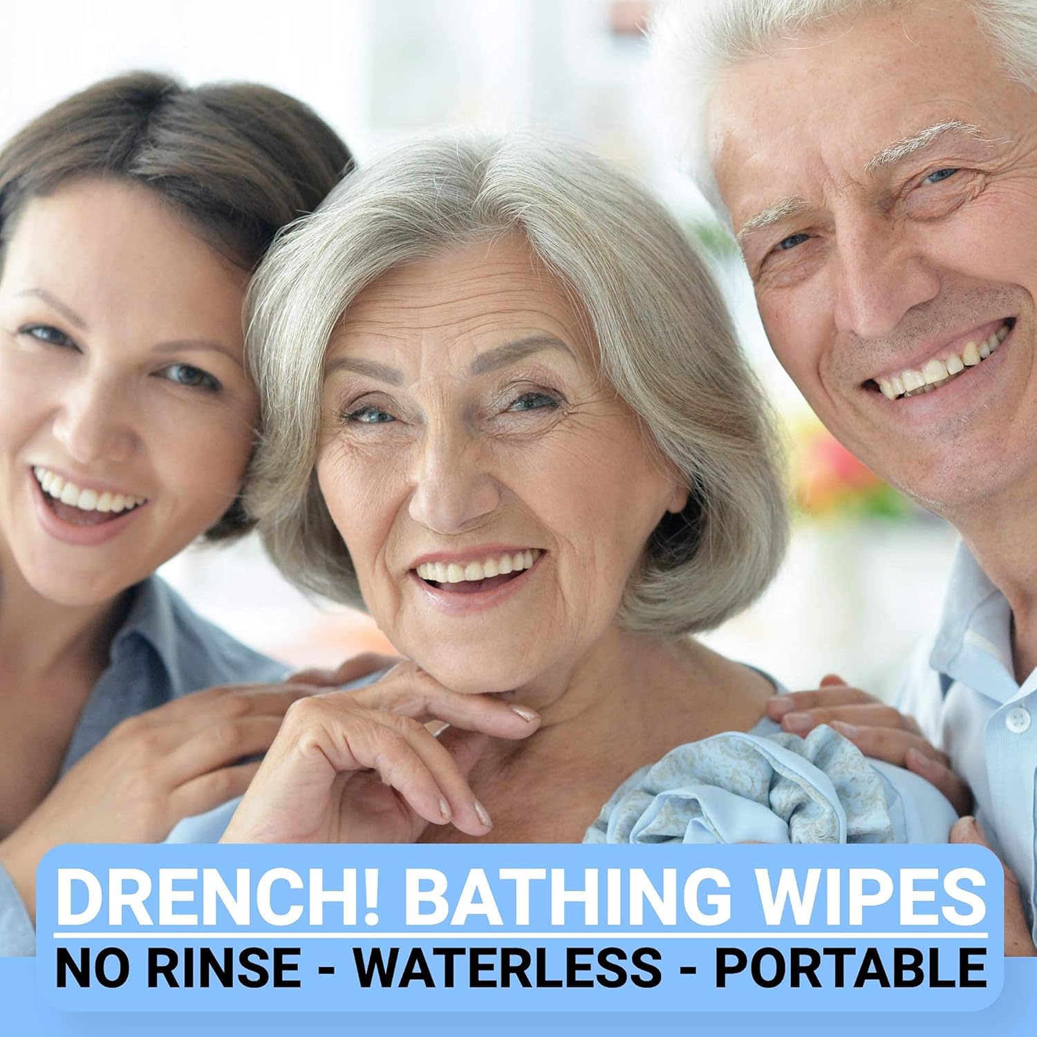 Drench Rinse-Free No-Alcohol Shower Wipes for Body Cleansing, Waterless Disposable

