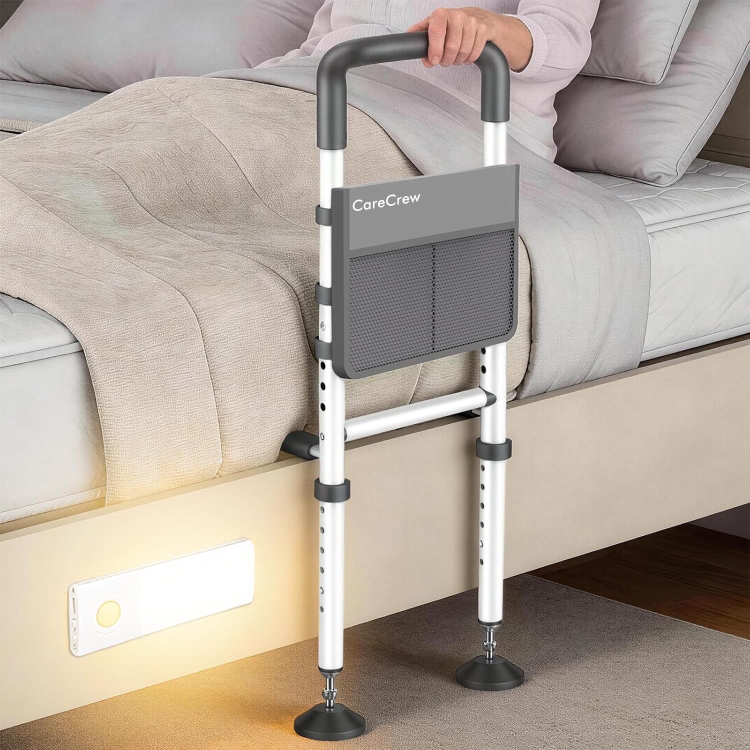 Adjustable Bed Rails for Seniors with LED Night Light and Storage Pocket, 350 lb

