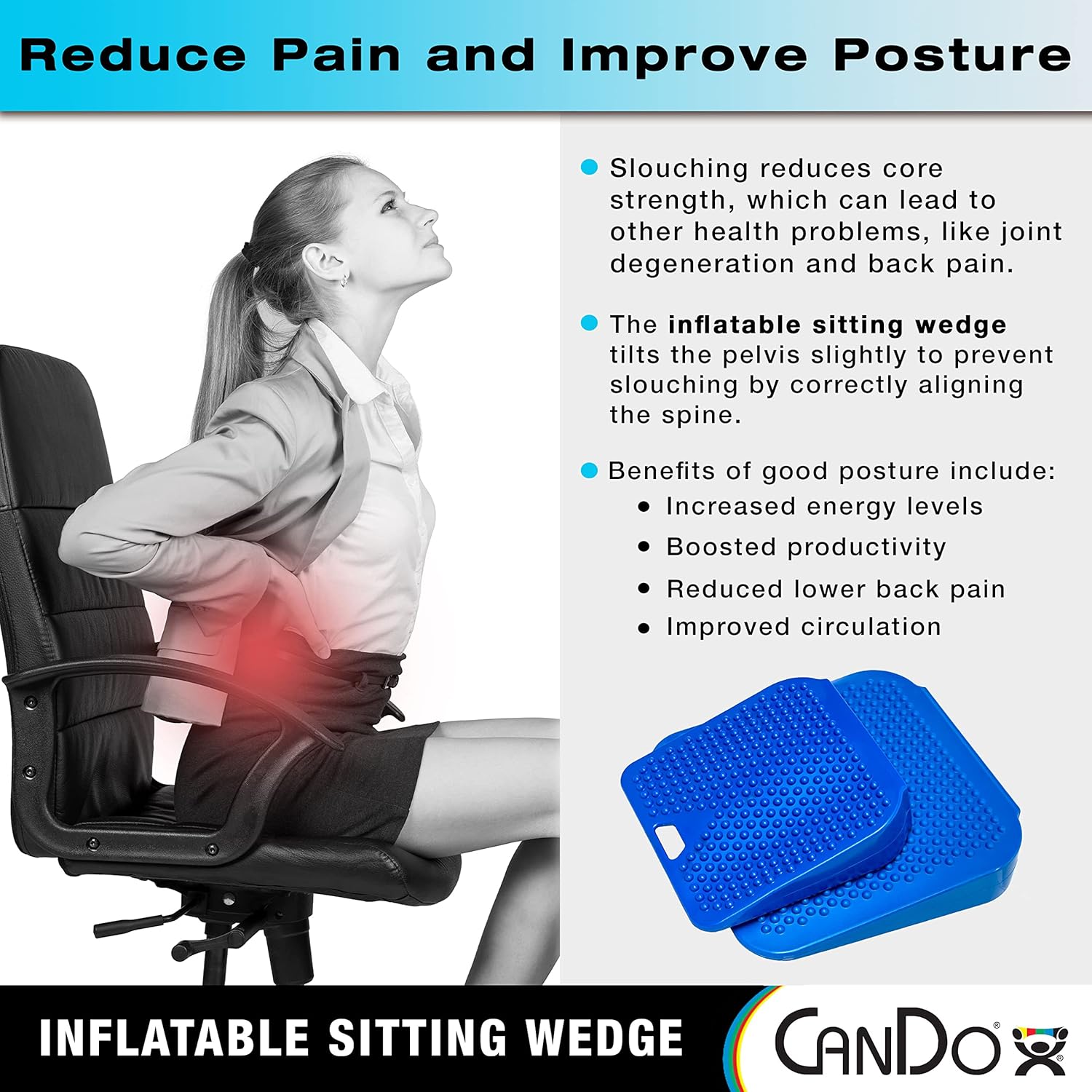 CanDo Sitting Wedge Active Seat Wobble Cushion for Posture, Back Pain, Anxiety

