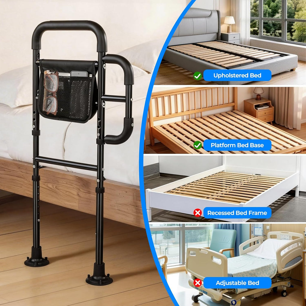 Portable Bed Assist Rail for Seniors, Non-Slip Grab Bar with Storage Pouch


