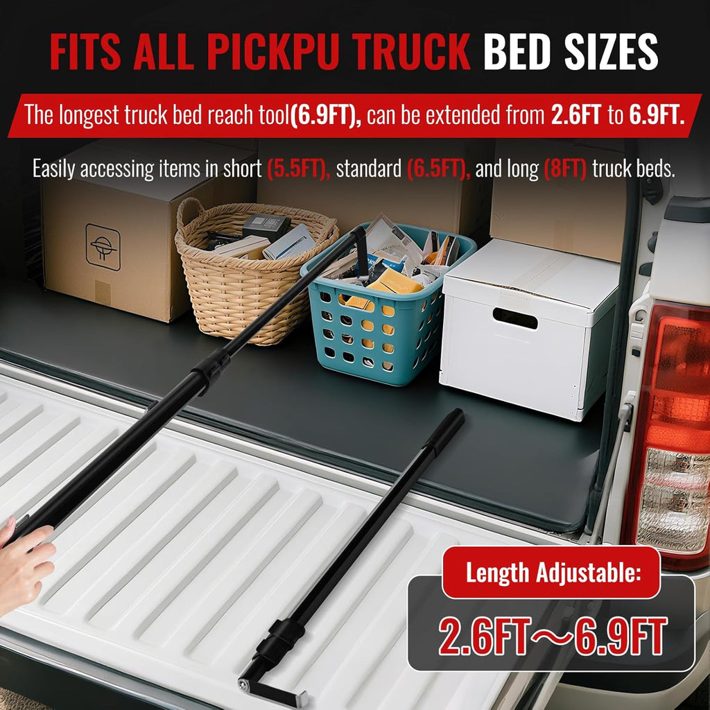 6.9 ft Telescoping Magnetic Truck Bed Grabber Tool with 2 Hooks and Mount Plate

