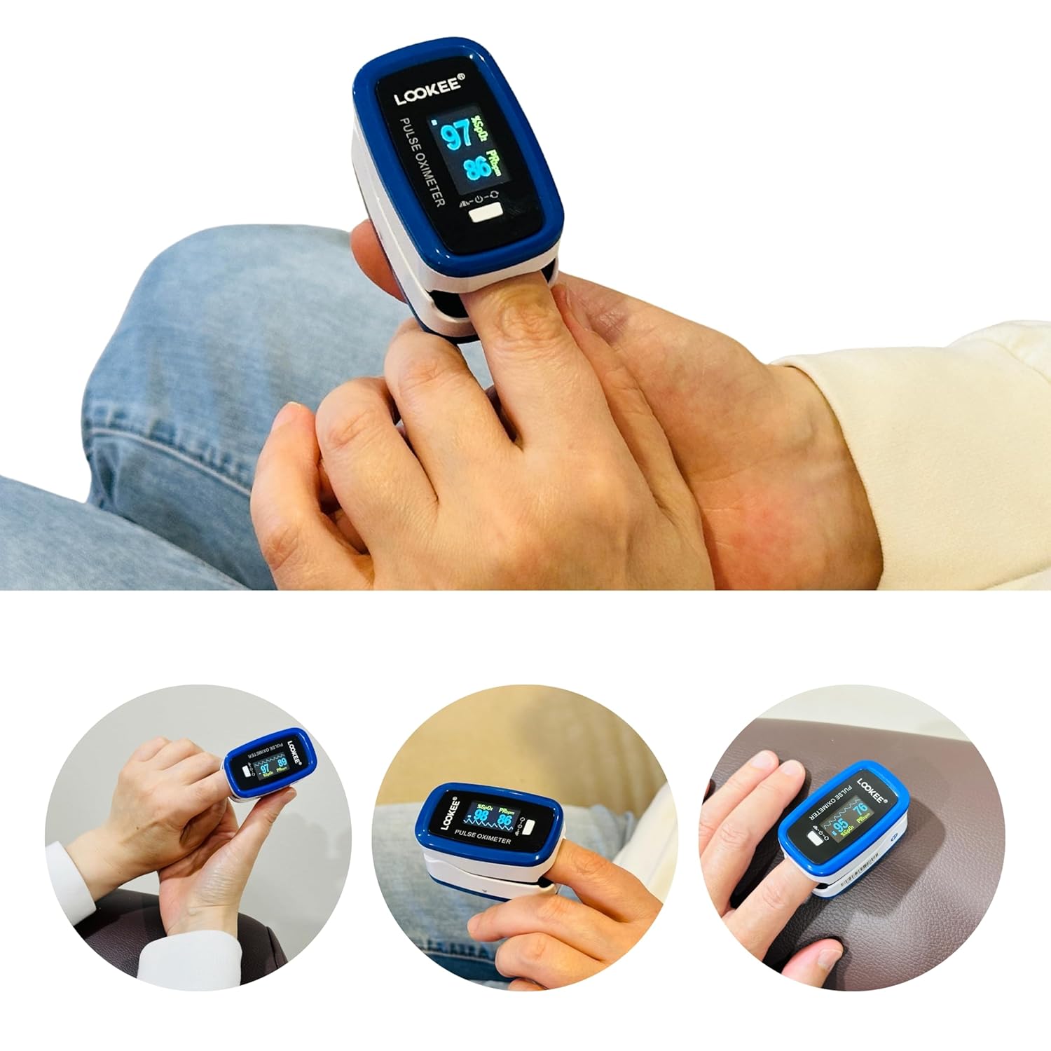 LOOKEE Deluxe Fingertip Pulse Oximeter, OLED Display, Plethysmograph Waveform

