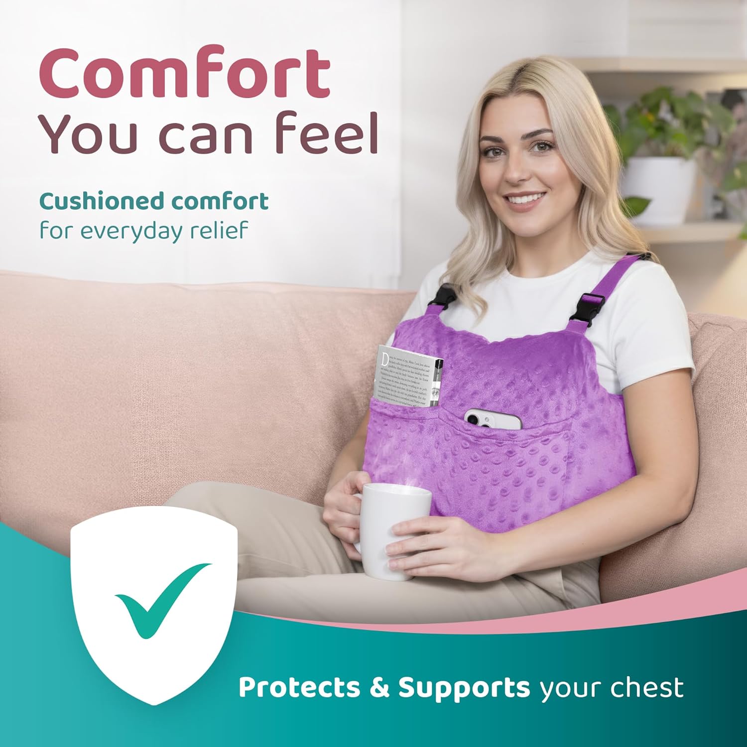 Zomaple Mastectomy Recovery Pillow with Strap, Seat Belt Cover and Gel Pack

