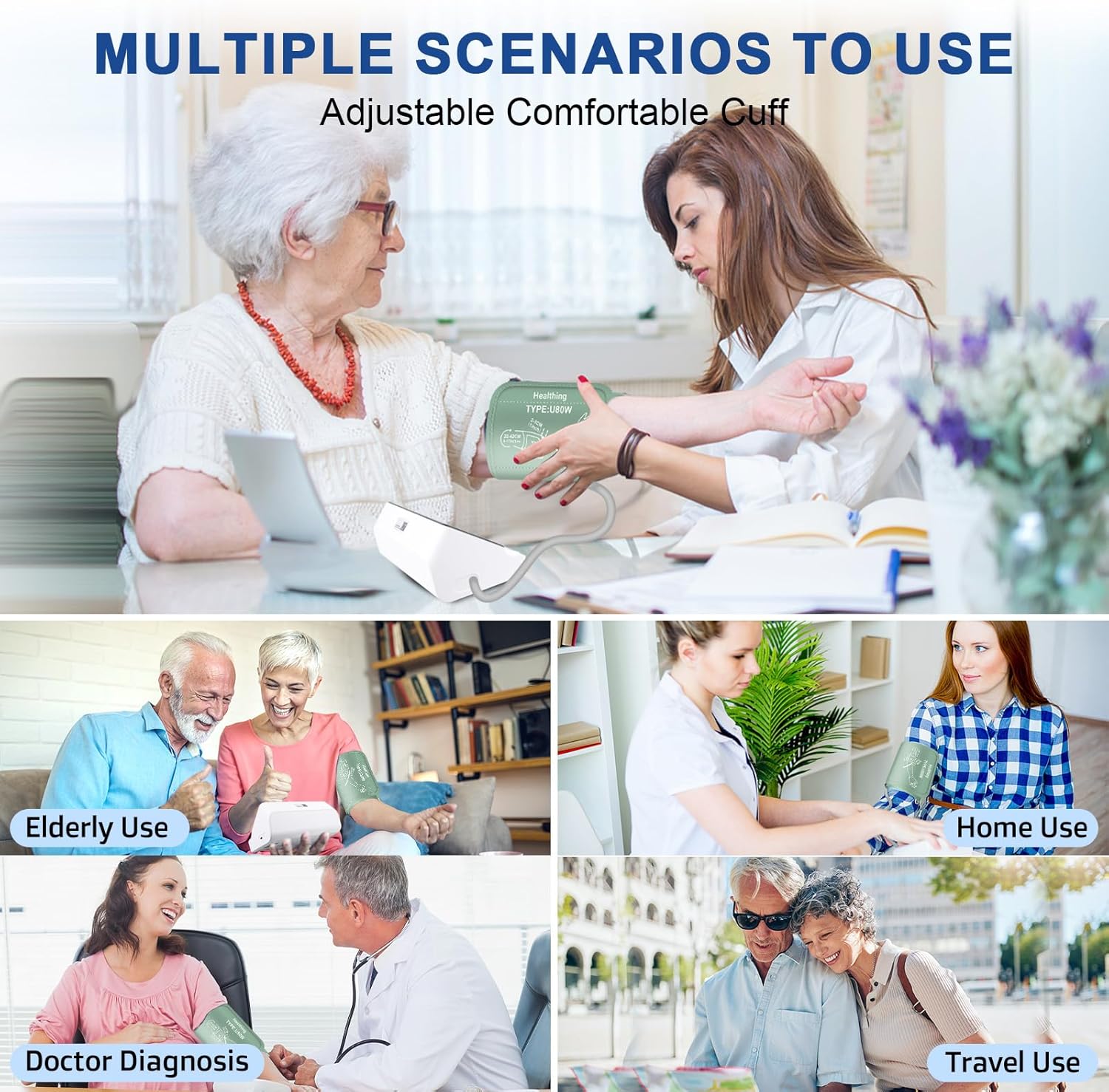 Rechargeable Upper Arm Blood Pressure Monitor with Backlit Screen for 2 Users

