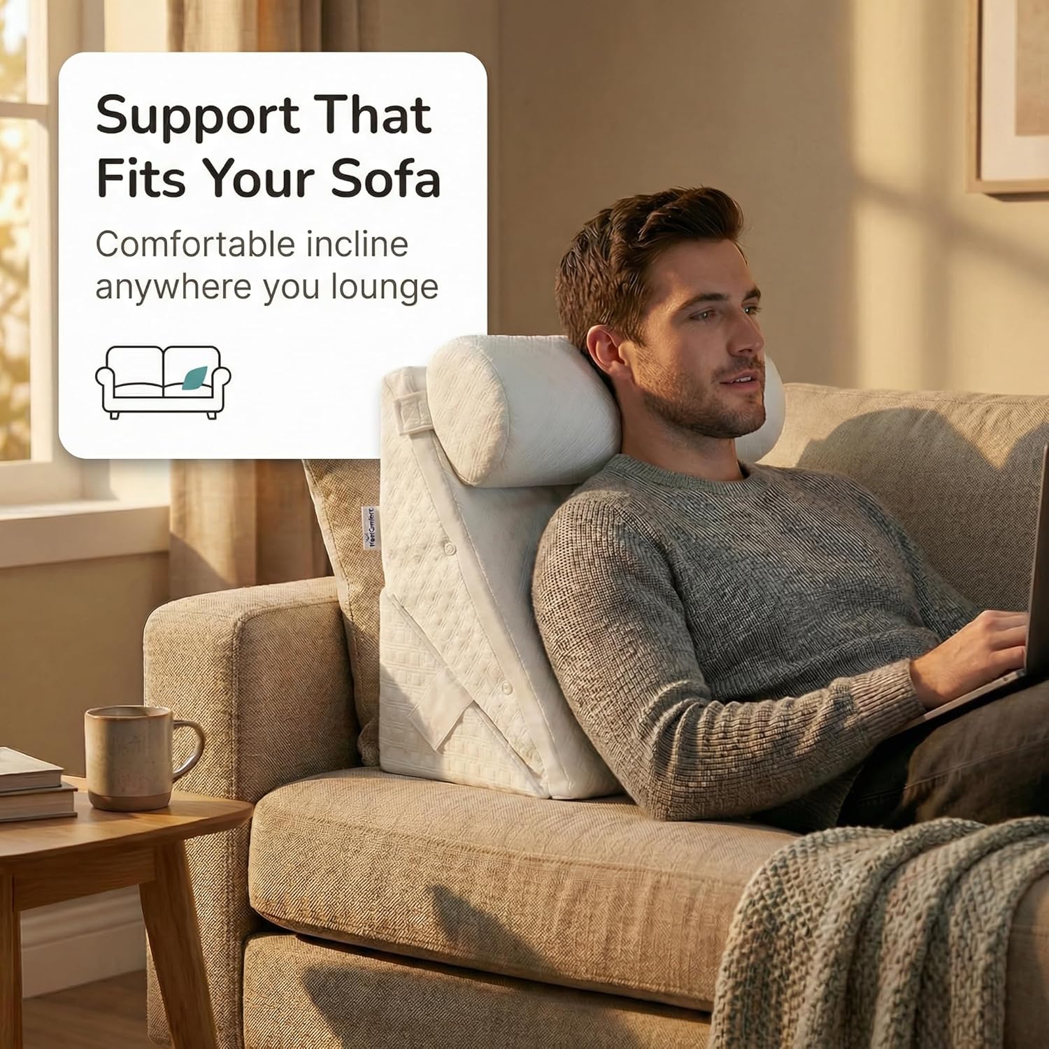 Flexicomfort Wedge Pillow Set for After Surgery, Adjustable Head Support Memory Foam

