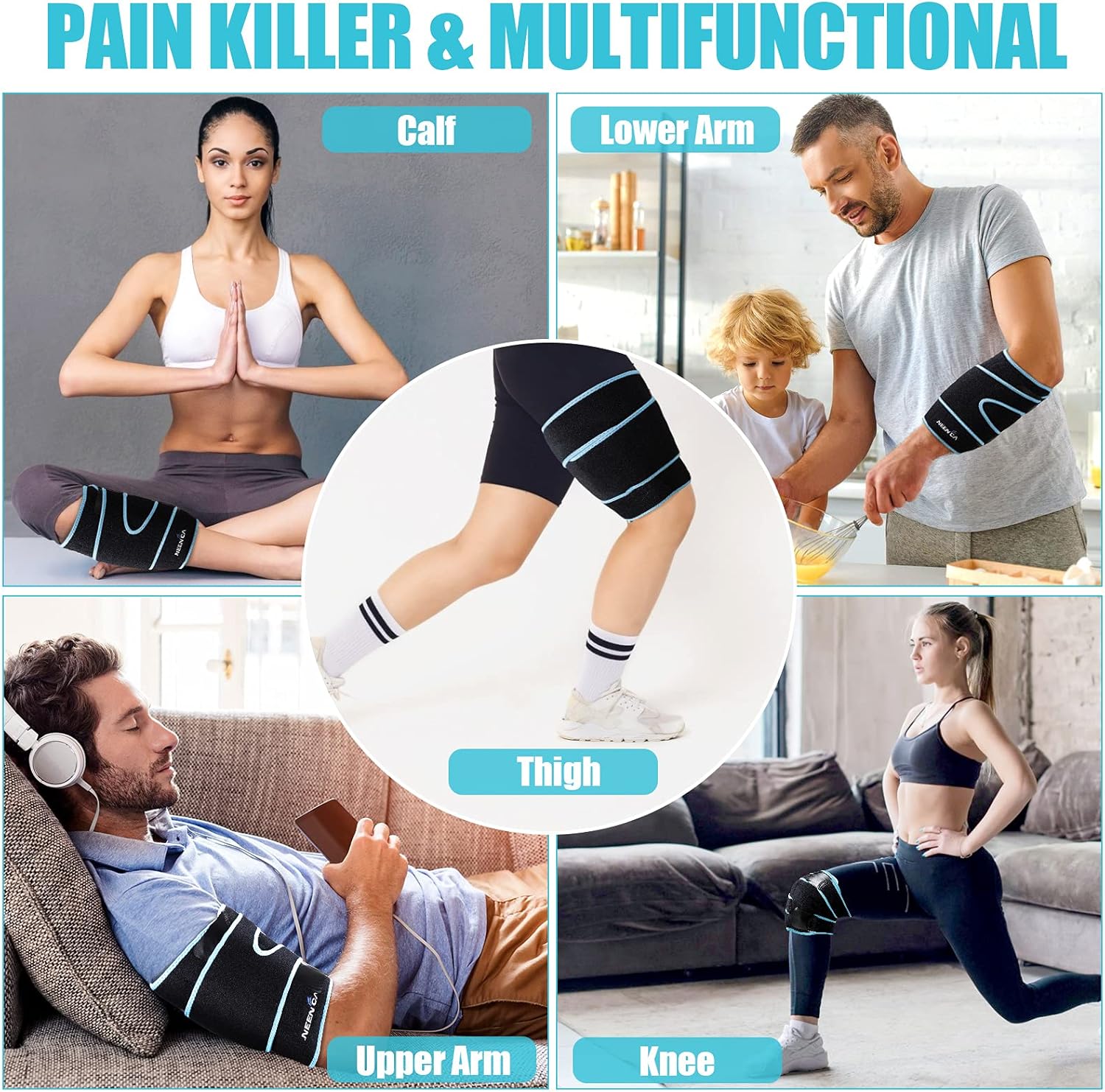 NEENCA Adjustable Knee Brace with Ice Pack Wrap and Reusable Gel Hot Cold Therapy

