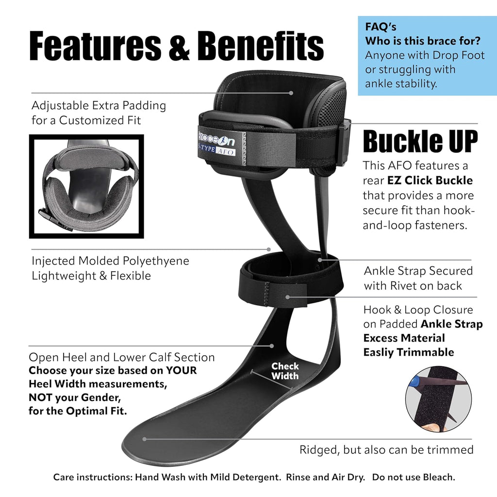 Brace On AFO S-Type Drop Foot Stabilizer Brace, Moldable Trimmable Polyethylene

