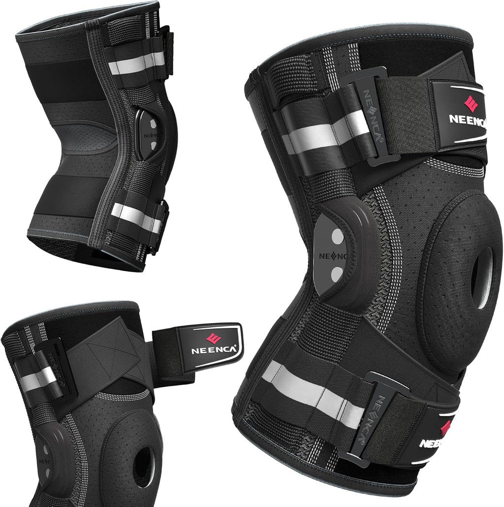 NEENCA Hinged Knee Brace with Patella Gel Pad and X-Strap Stabilizers for Support

