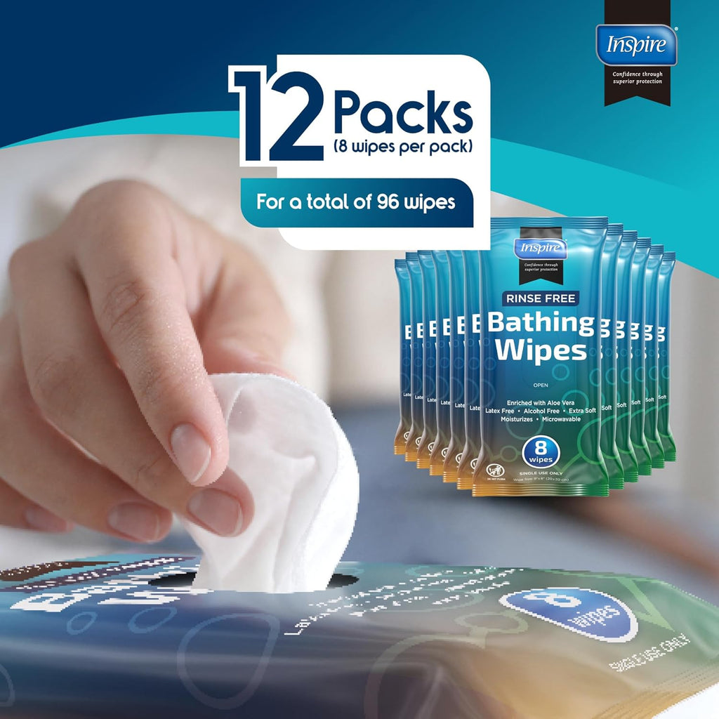Inspire Adult Body Wipes Rinse-Free Bathing Washcloths, Aloe Vera, Incontinence

