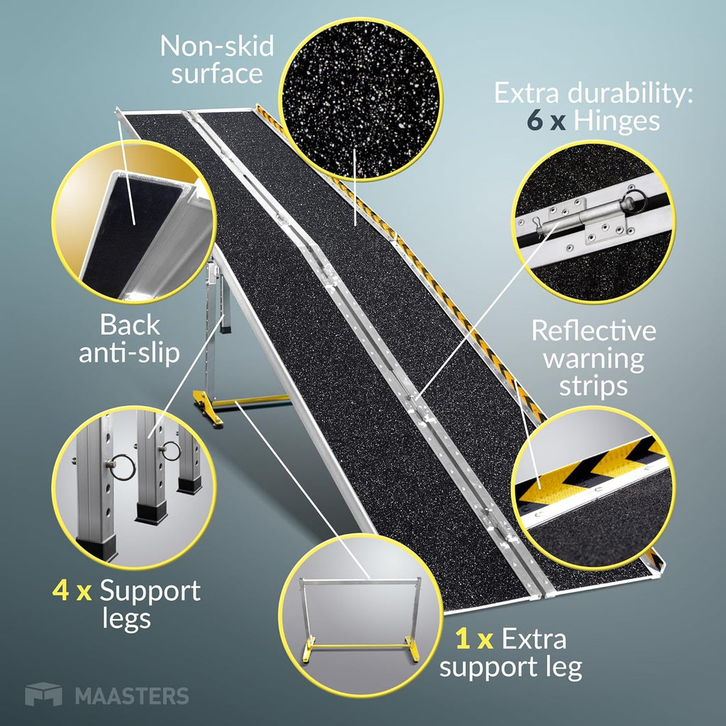 MAASTERS Portable Aluminum Wheelchair Ramp, 14 ft Folding Ramp, 600 lb Capacity

