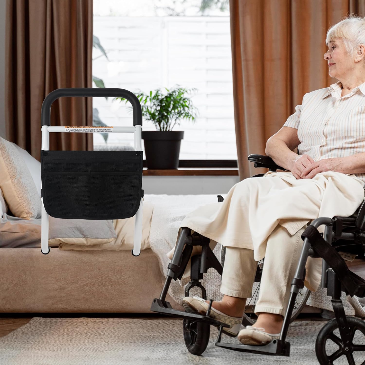 Adjustable Portable Bed Safety Rail for Seniors, Bed Assist Bar with Storage Bag

