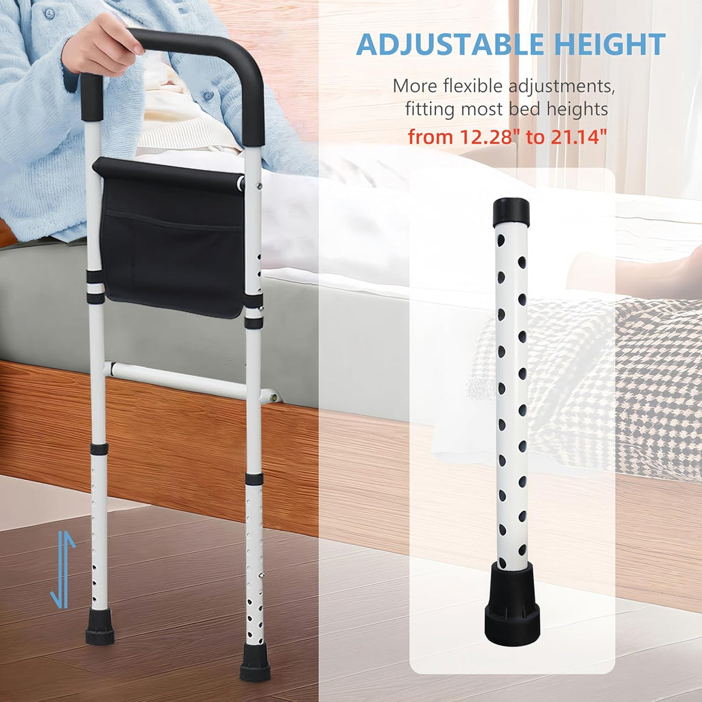 BOLESHU Adjustable Bed Assist Rail for Seniors with Support Legs and Storage Pocket

