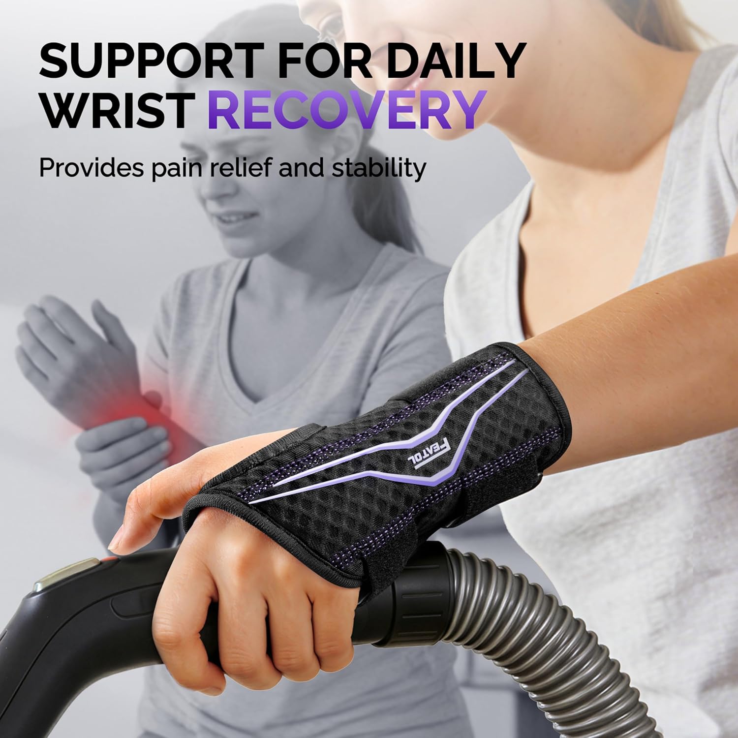 FEATOL Wrist Brace Ergonomic Wrist Splint Breathable Support for Carpal Tunnel

