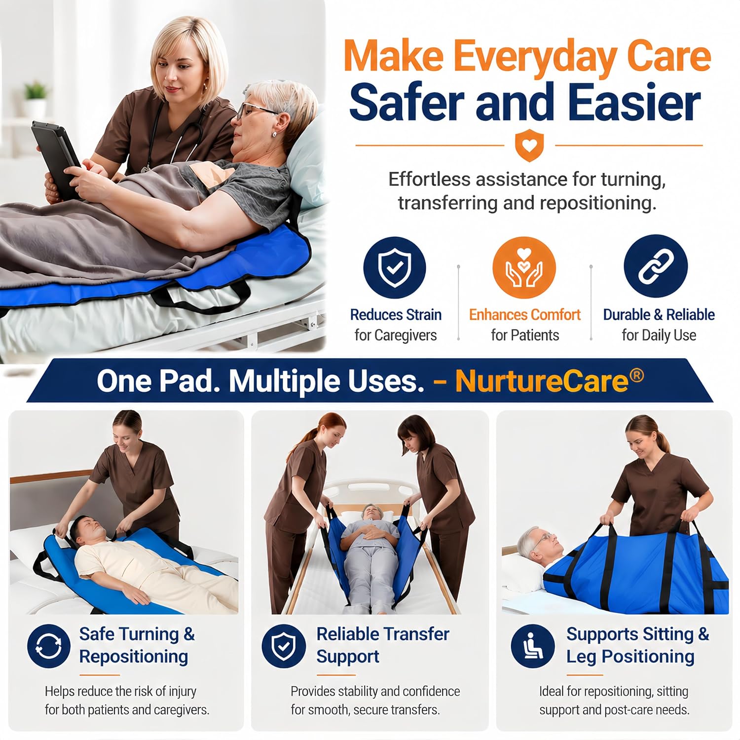NurtureCare Positioning Bed Pad with Handles, Waterproof Transfer Sheet

