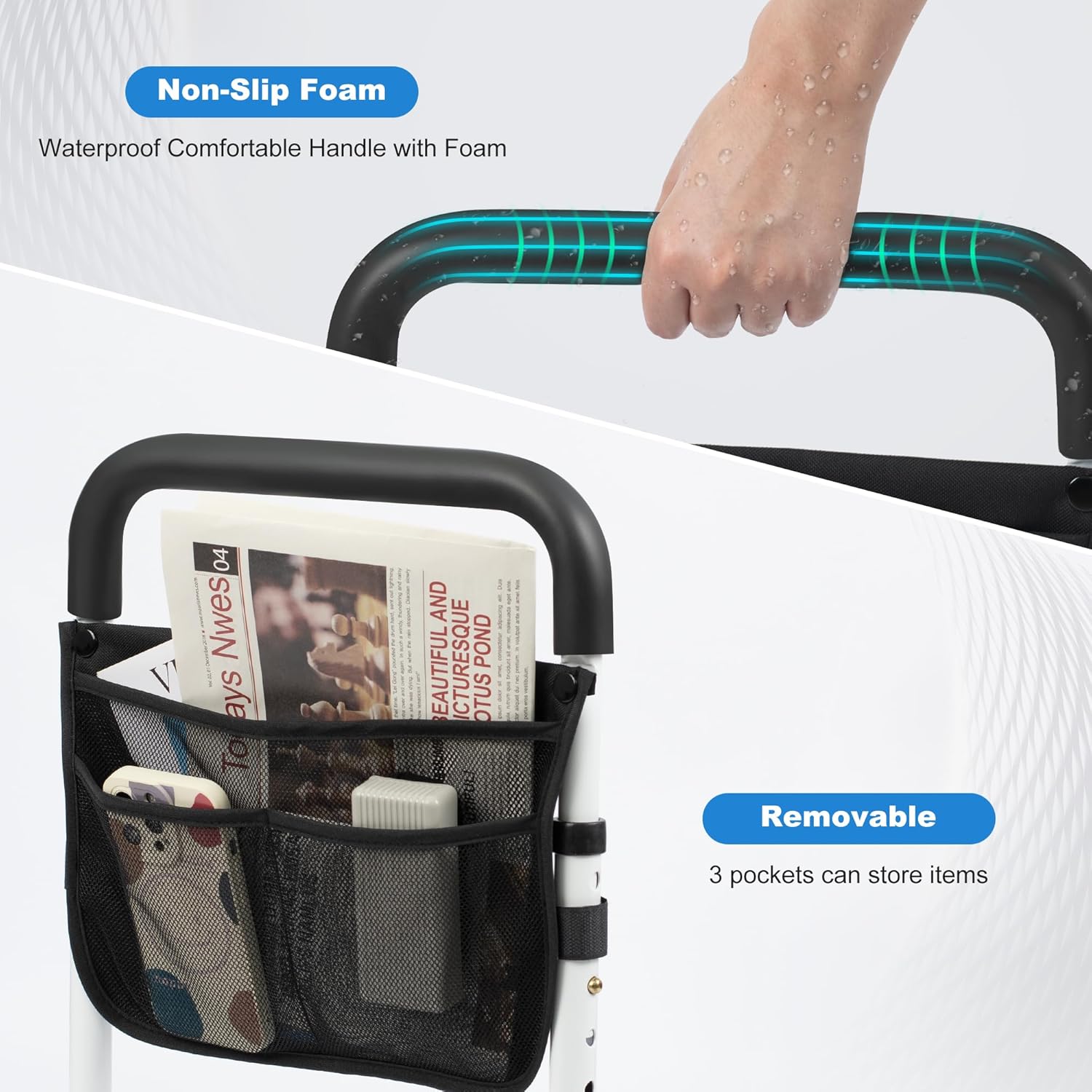 Adjustable Portable Bed Safety Rail for Seniors, Bed Assist Bar with Storage Bag

