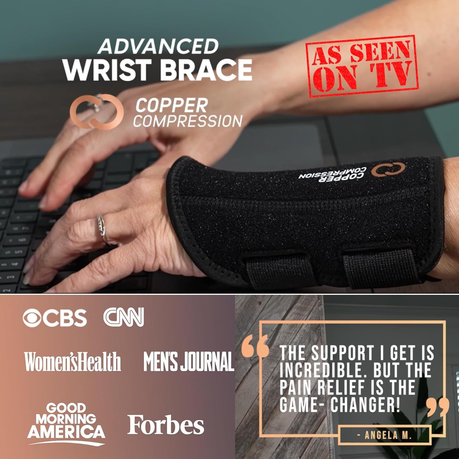 Copper Compression Copper Infused Adjustable Wrist Brace Orthopedic Support Splint


