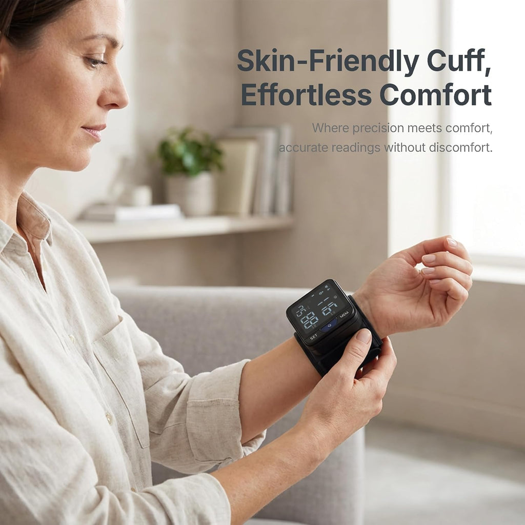 Wrist Blood Pressure Monitor with Large Backlit Display, Voice Guidance, 2-User Memory

