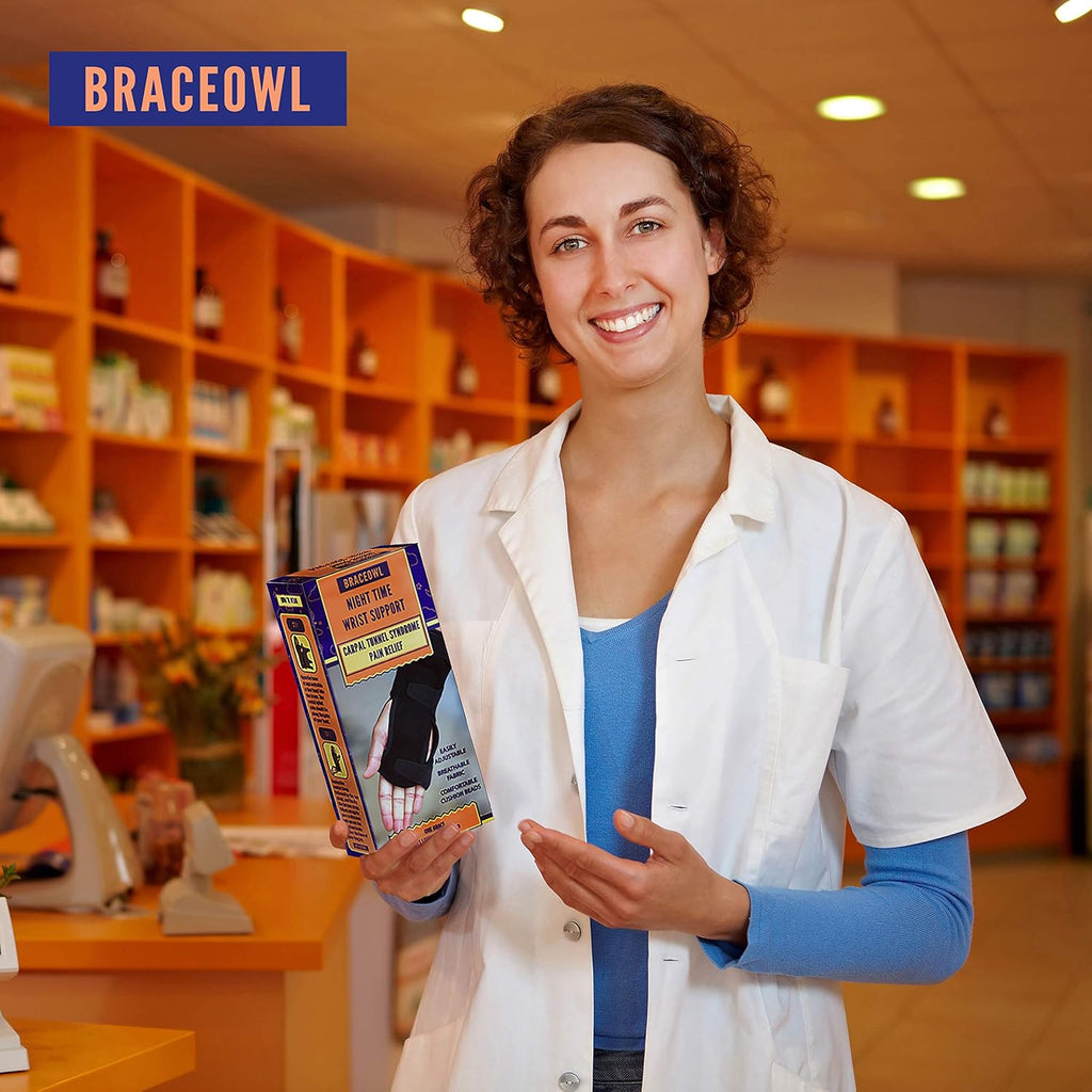 BRACEOWL Adjustable Carpal Tunnel Wrist Brace Night Splint for Pain Relief


