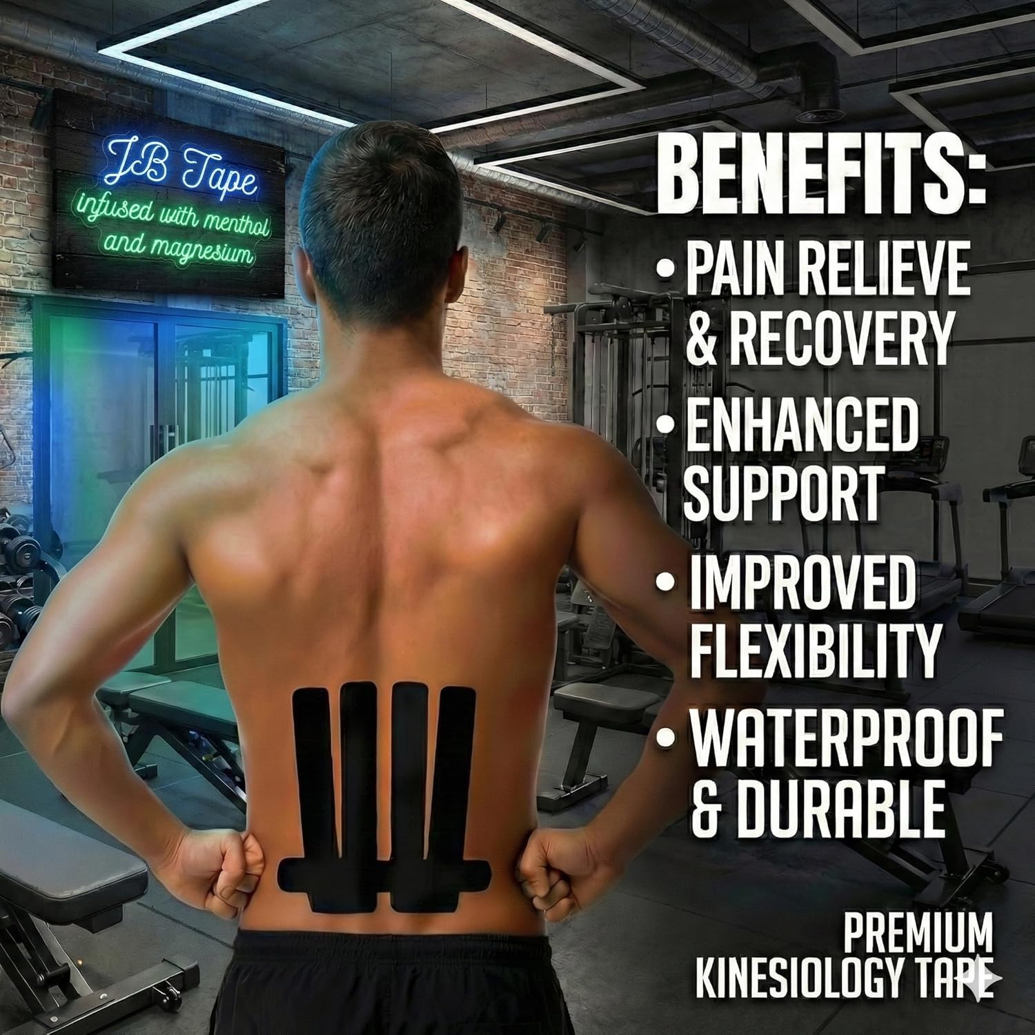 Magnesium & Menthol Infused Kinesiology Tape, Water-Resistant Athletic Muscle Support

