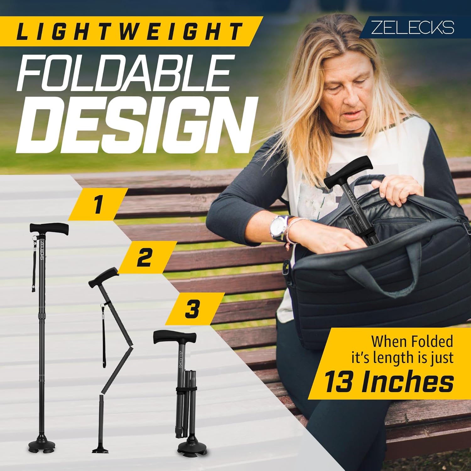 ZELECKS Walking Cane for Women and Men, Adjustable Folding Cane with T Handle

