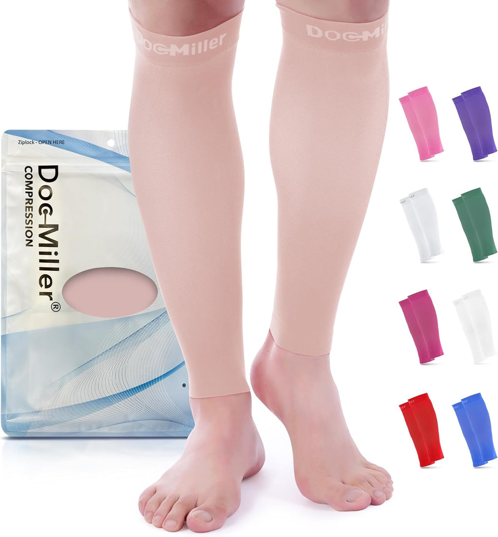 Doc Miller Compression Calf Sleeve, 15-20mmHg Graduated Support, Knee High, Pair

