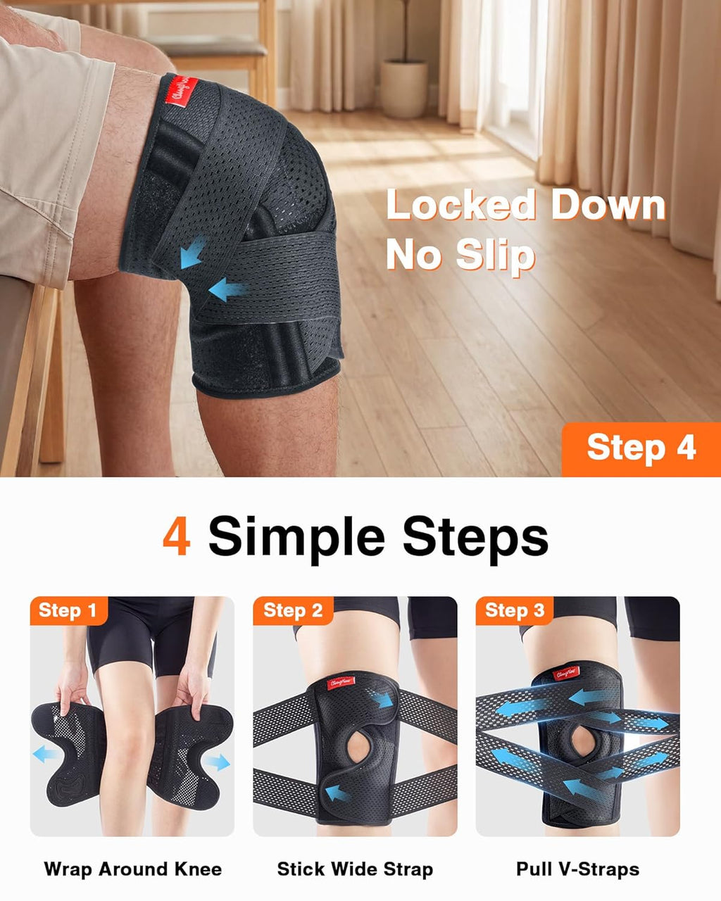 changenow Medical-Grade Knee Brace with Side Stabilizers and Dynamic Lock Straps

