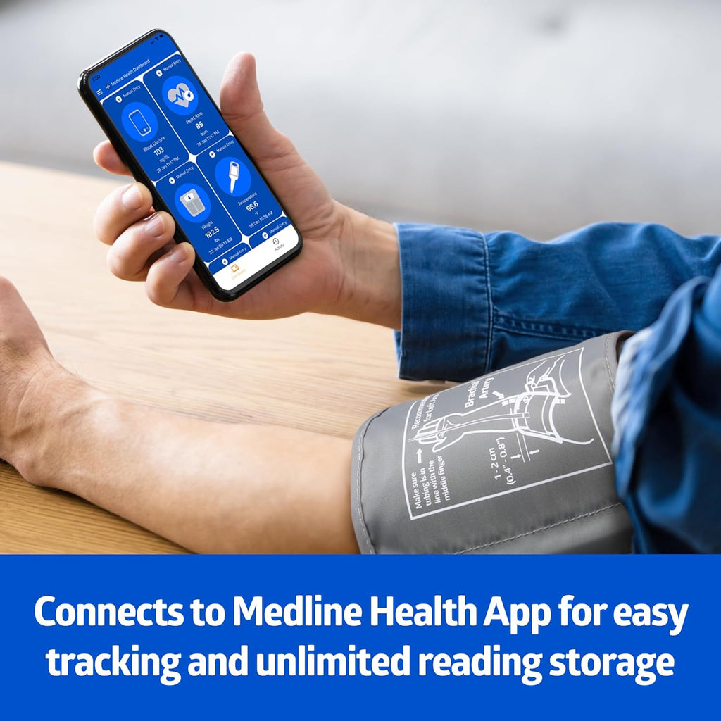 Medline Bluetooth Digital Upper Arm Blood Pressure Monitor with App and LCD Display

