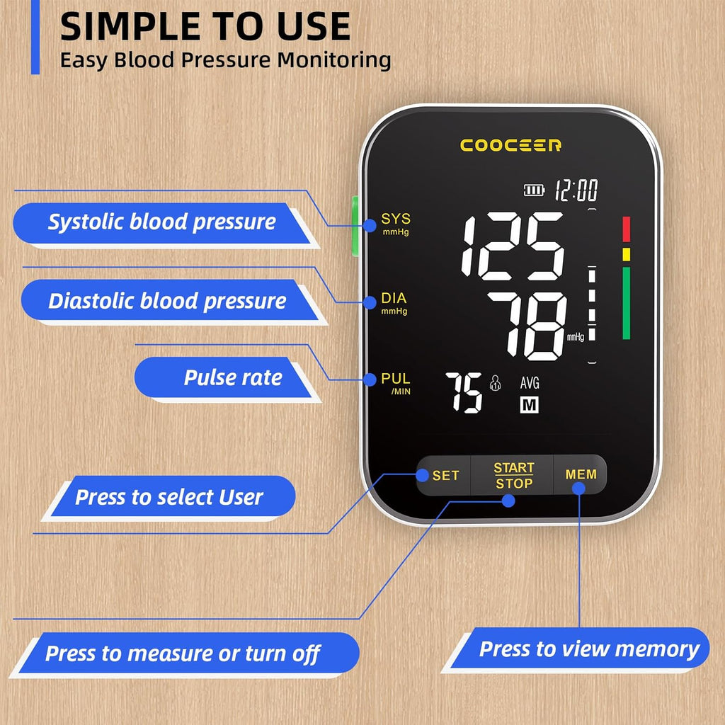 Automatic Upper Arm Digital Blood Pressure Monitor with Backlit Display

